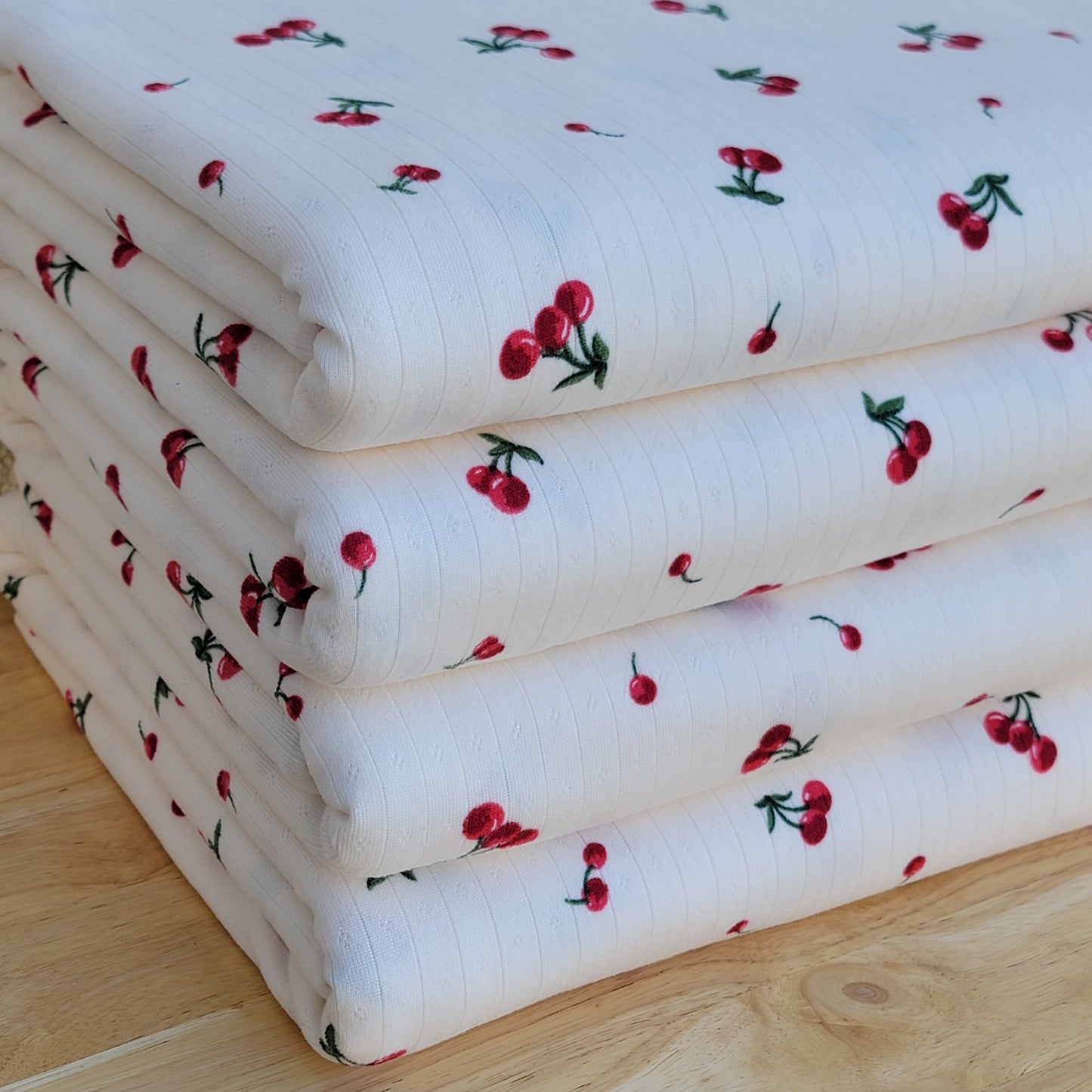 Pointelle Rib Cherries Print Off-white