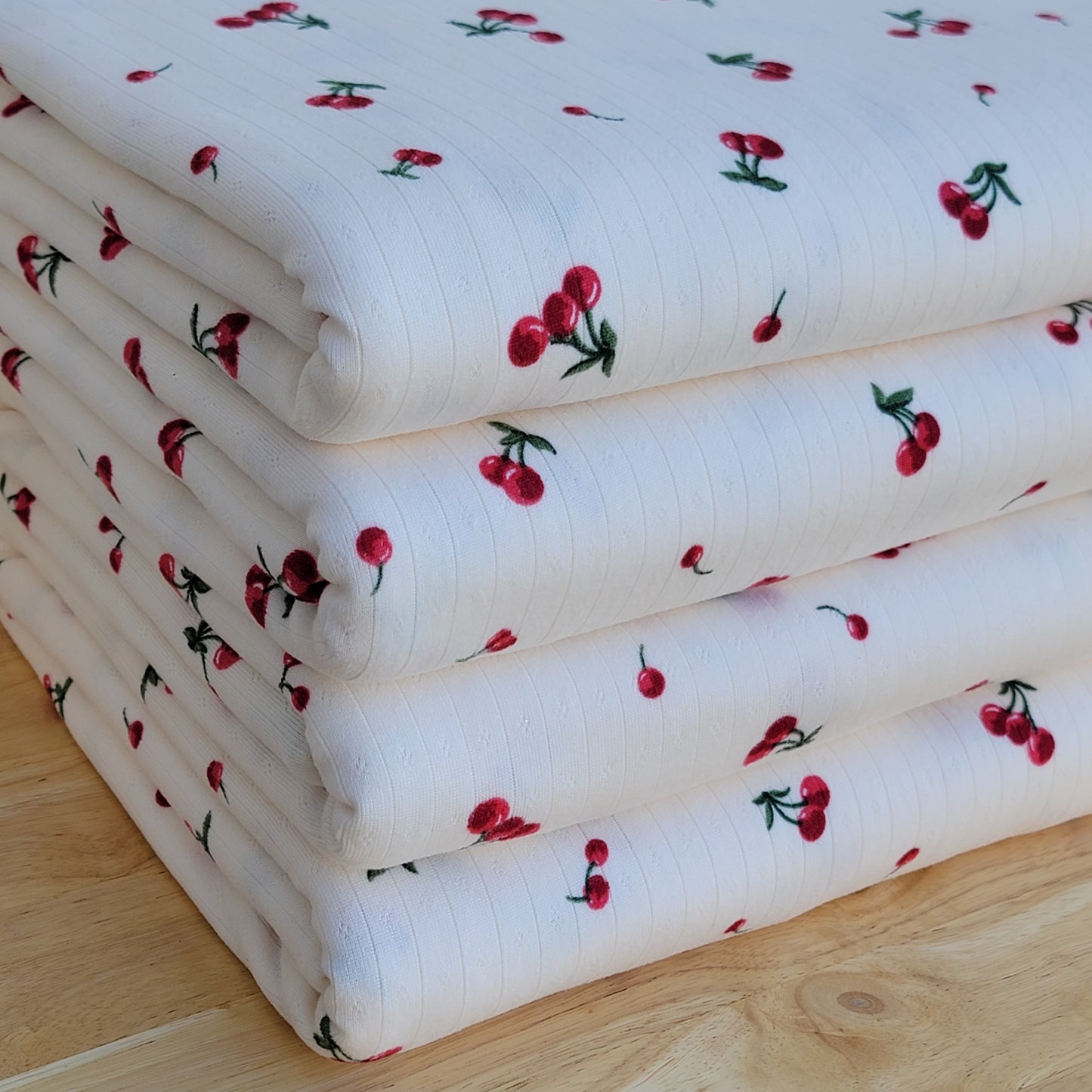 Pointelle Rib Cherries Print Off-white