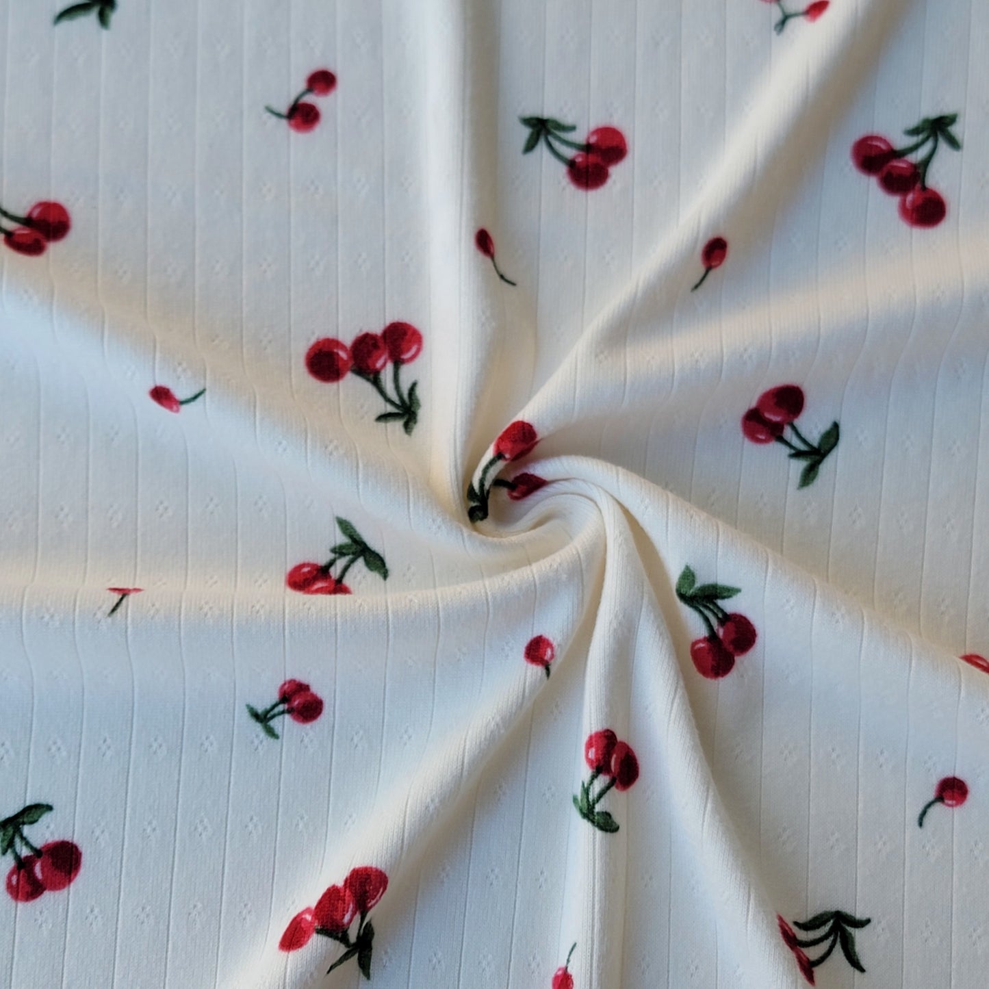 Pointelle Rib Cherries Print Off-white
