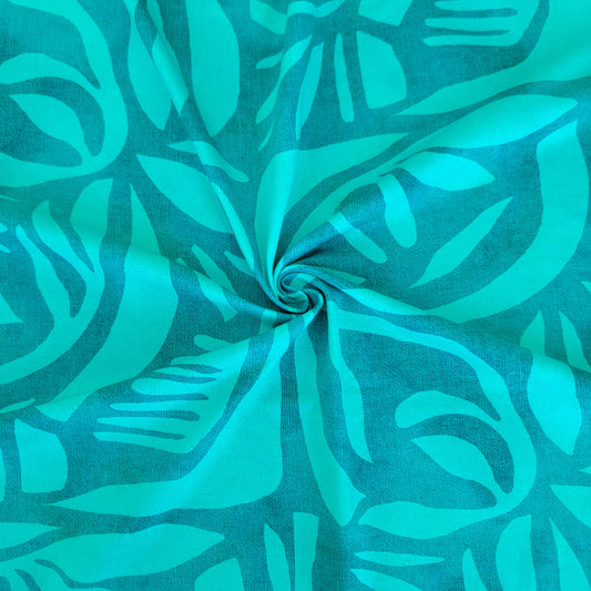 Teal Polynesian Print Nylon Spandex Swim Athletic