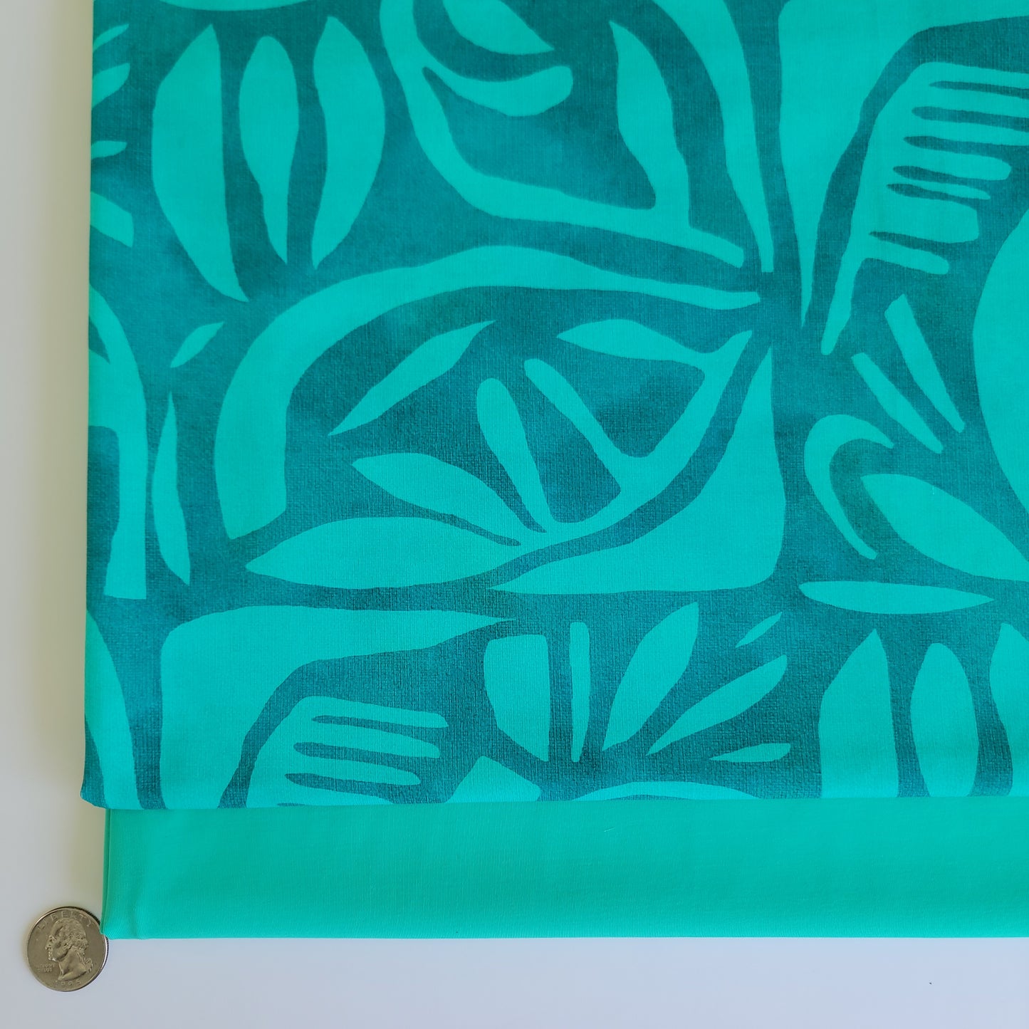 Teal Polynesian Print Nylon Spandex Swim Athletic