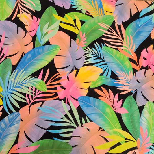 Tropical Leaf Printed Nylon Spandex Swim Athletic
