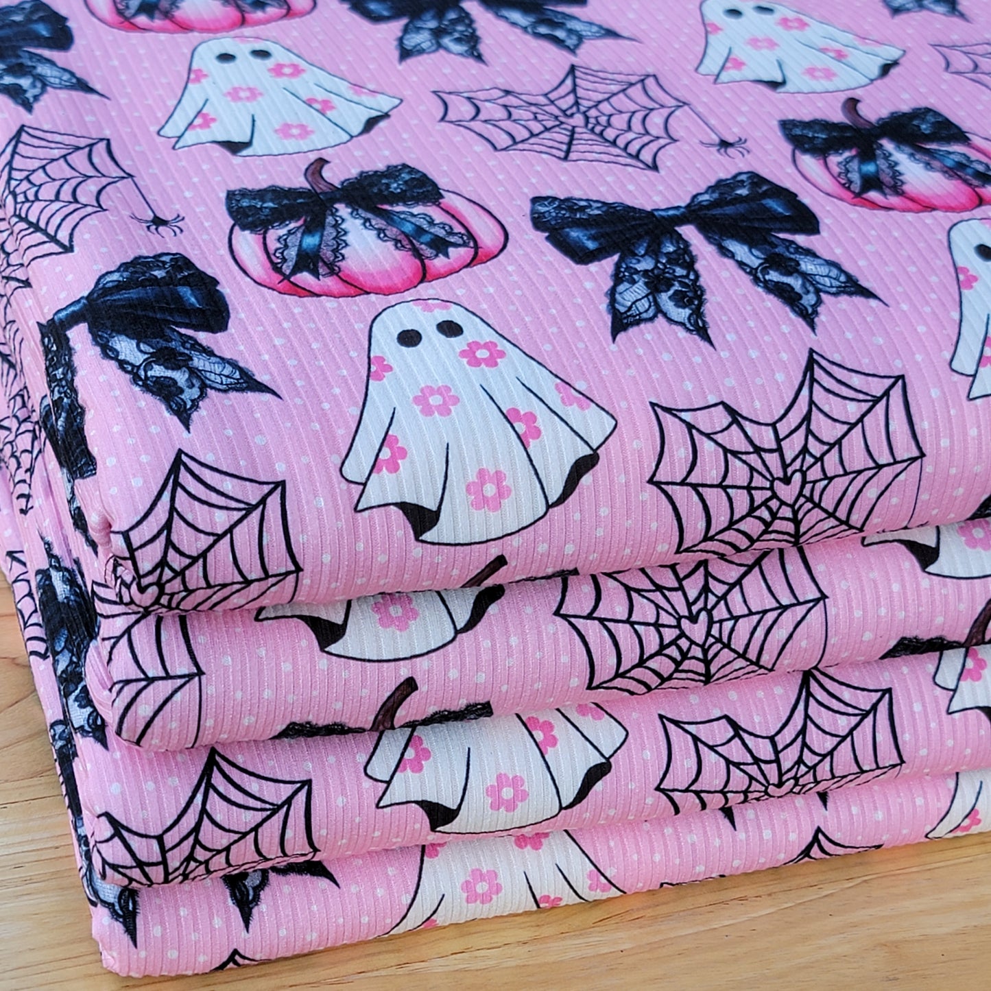 4x2 Yummy Rib Pink Ghost & Spider Webs Print