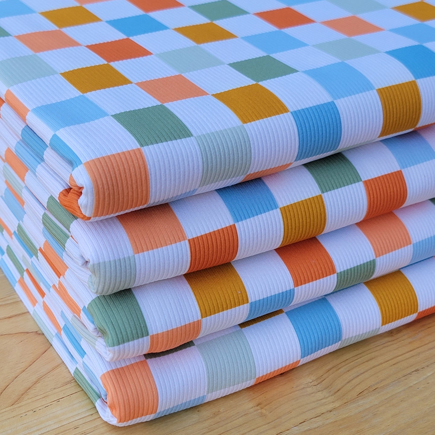 2x2 Yummy Rib Sage / Orange Checked Print