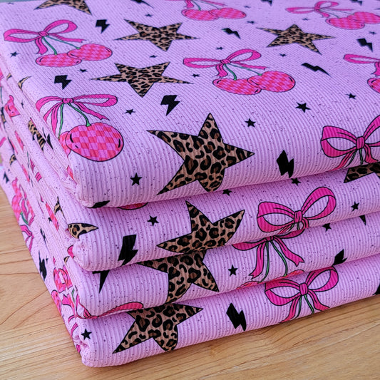 2x2 Yummy Rib  Cheetah Pink Cherries & Cheetah Stars Print