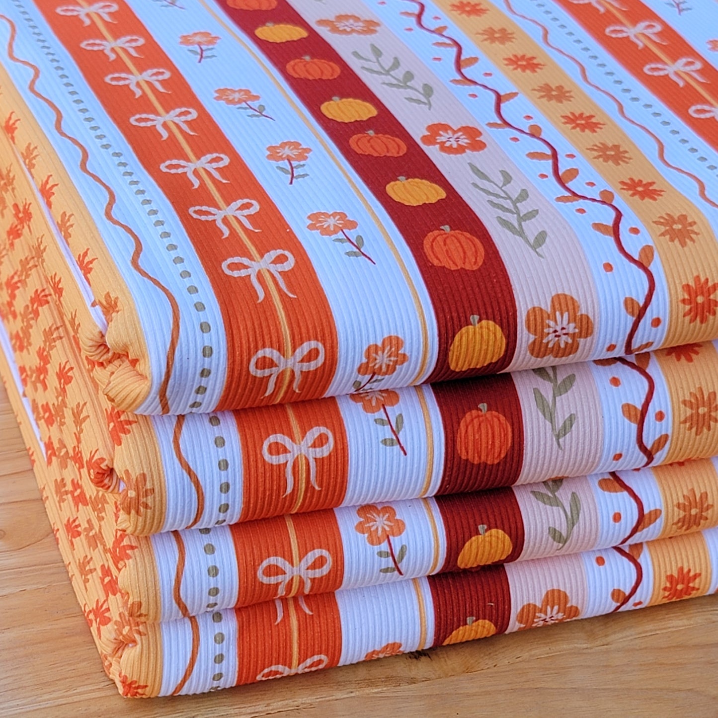 2x2 Yummy Rib Fall Boho Floral Pumpkin & Bows Print
