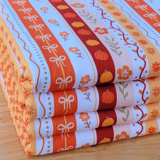 2x2 Yummy Rib Fall Boho Floral Pumpkin & Bows Print