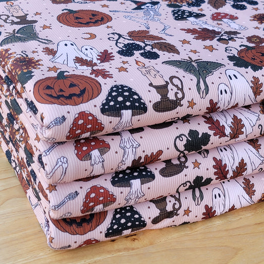 2x2 Yummy Rib Skeleton Mushrooms & Pumpkins Print