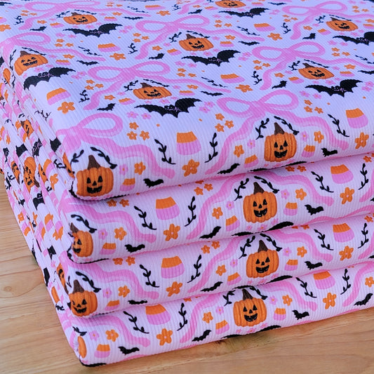 2x2 Yummy Rib Pink Bows & Halloween Pumpkins Print