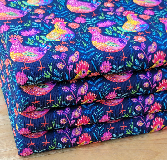 2x2 Yummy Rib Bright Neon Chickens Print