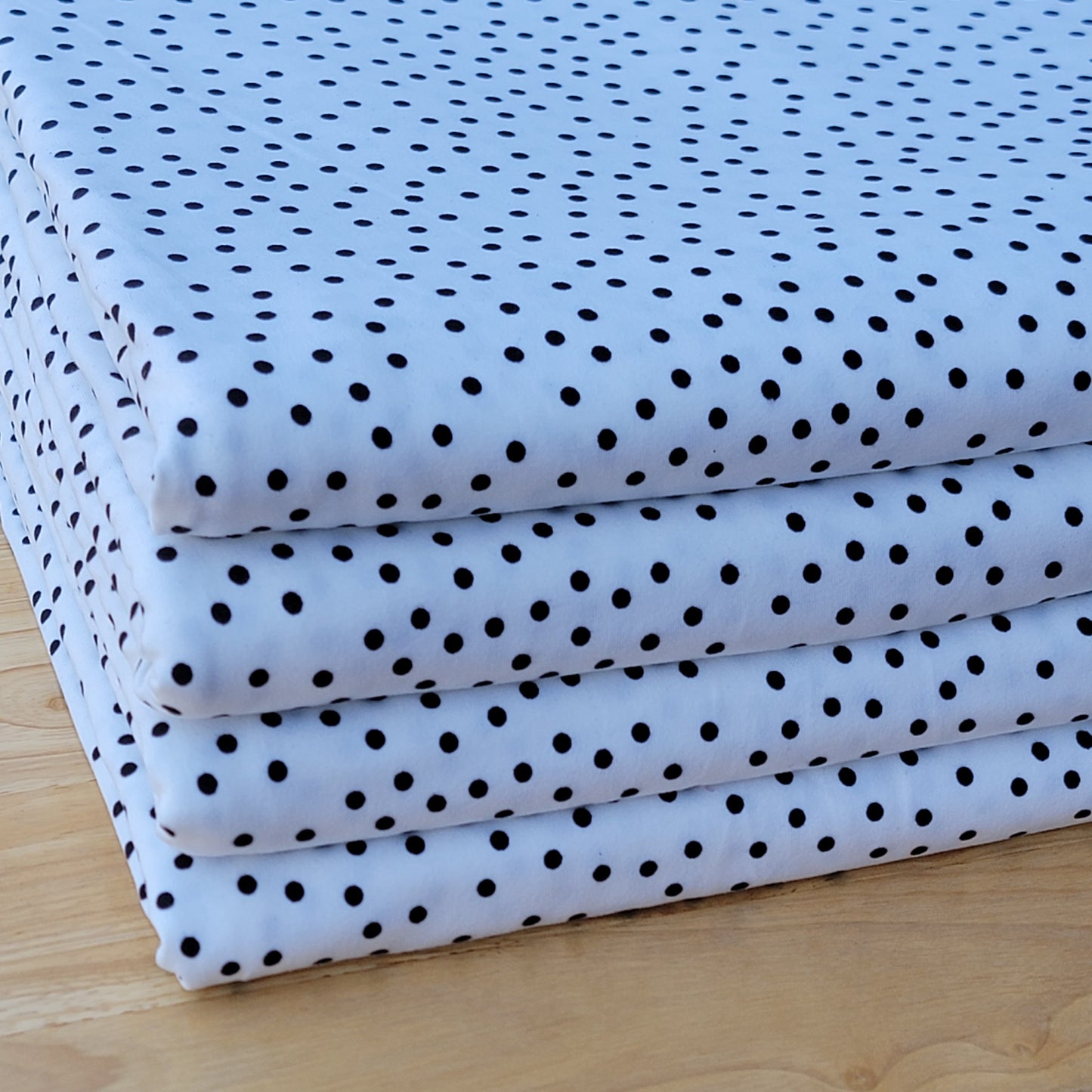 Double Brush Poly Black & Offwhite Polka Dots Print