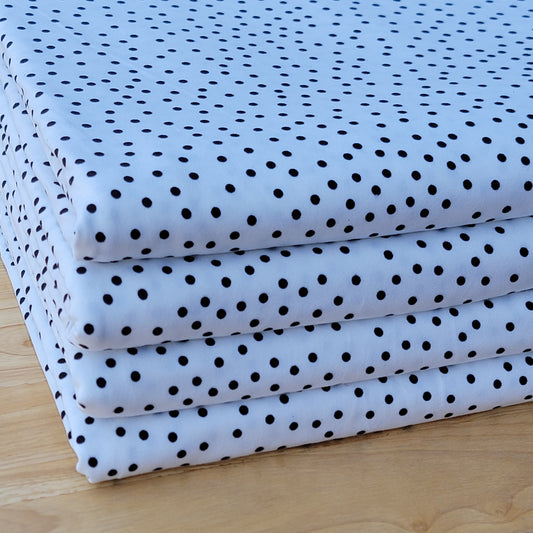 Double Brush Poly Black & Offwhite Polka Dots Print