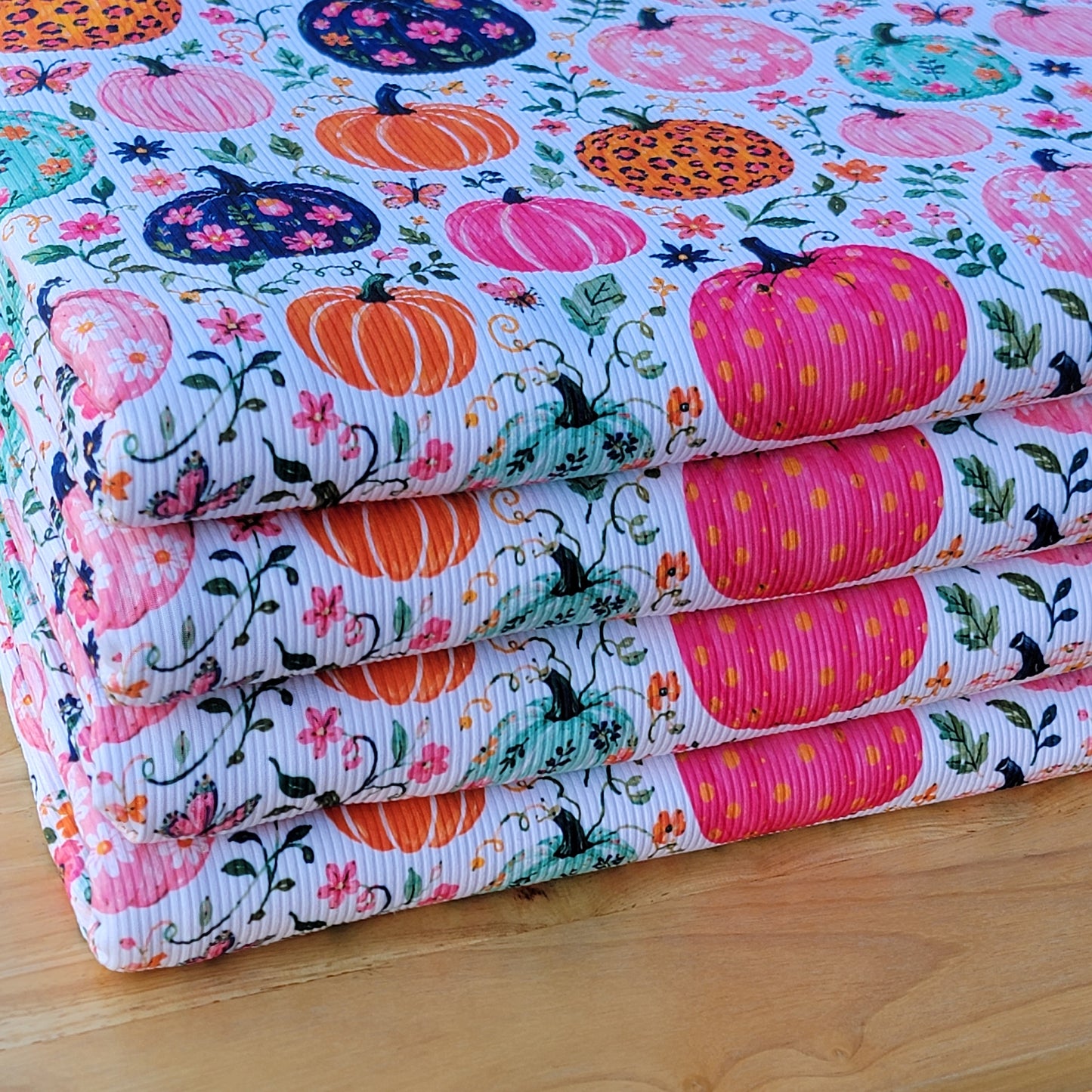2x2 Yummy Rib Multi Color Floral Pumpkins Print