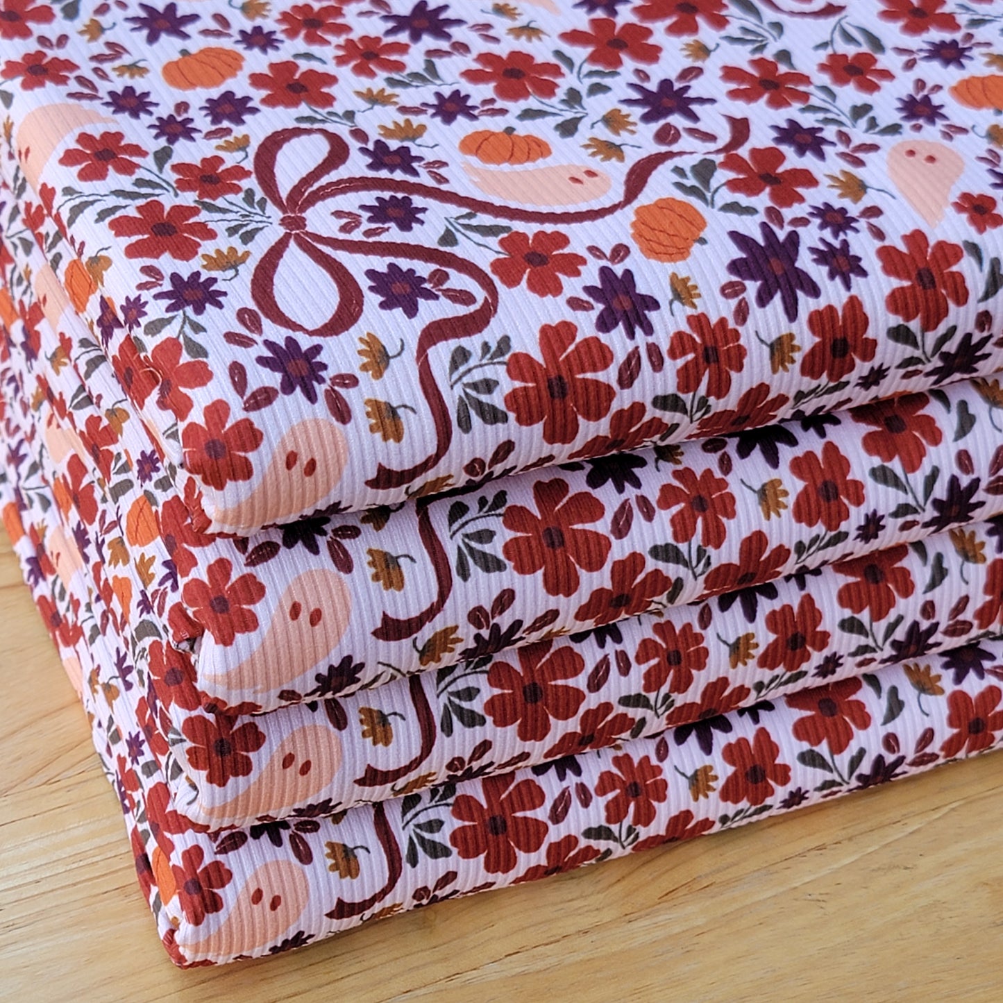 2x2 Yummy Rib Autumn Fall Floral Ghost & Bows Print