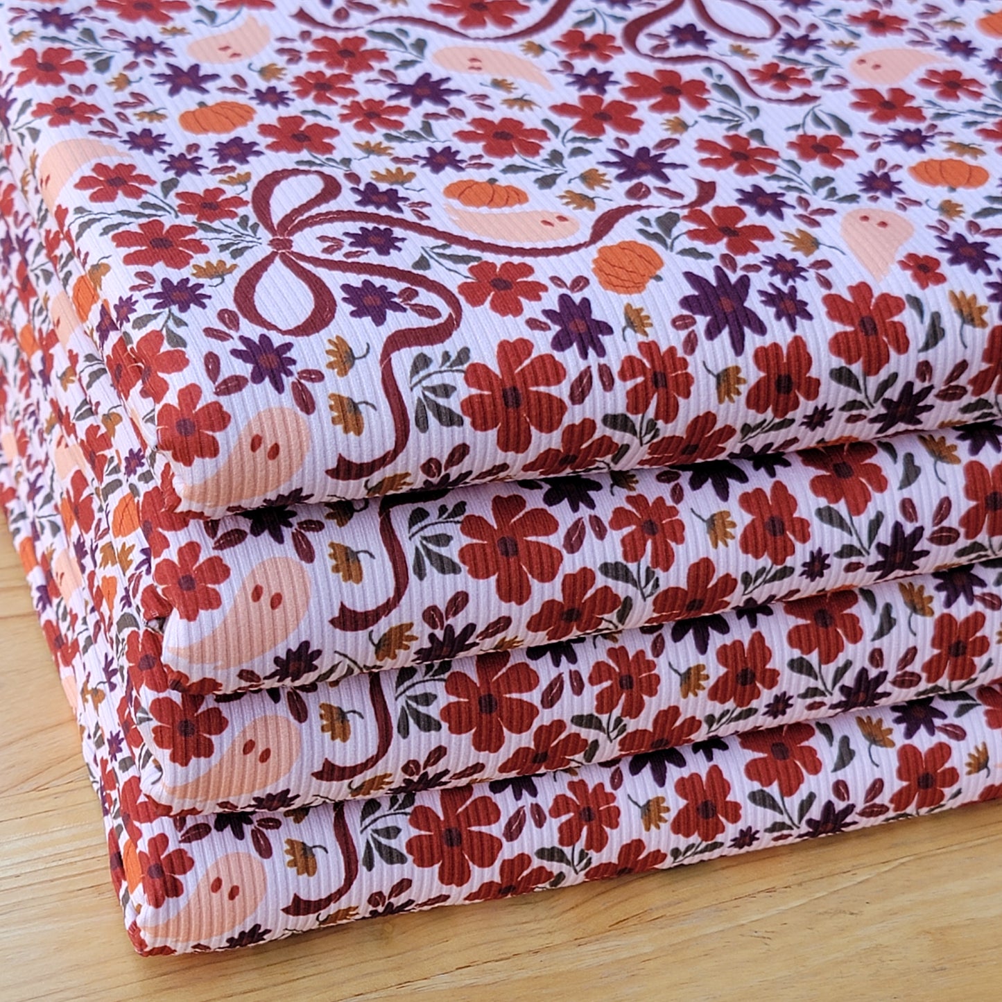 2x2 Yummy Rib Autumn Fall Floral Ghost & Bows Print