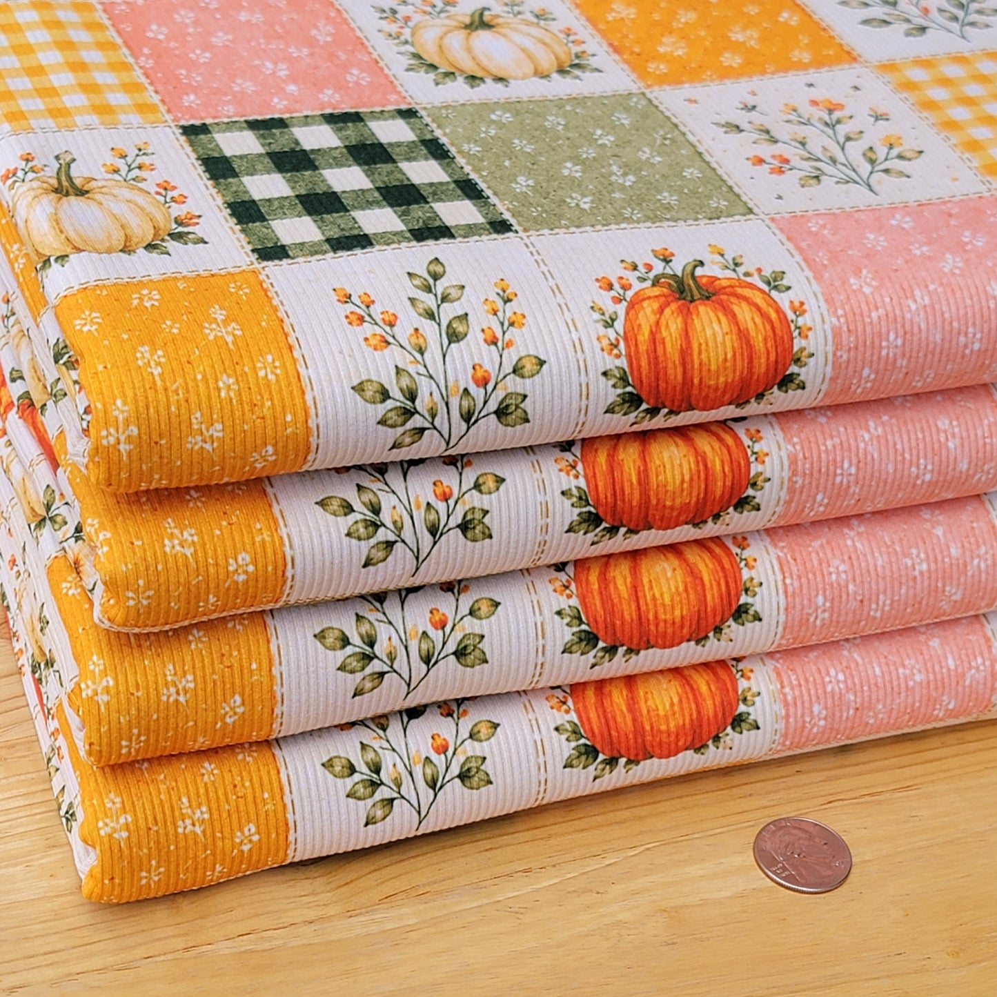 2x2 Yummy Rib Pumpkin Gingham Floral Patchwork Print