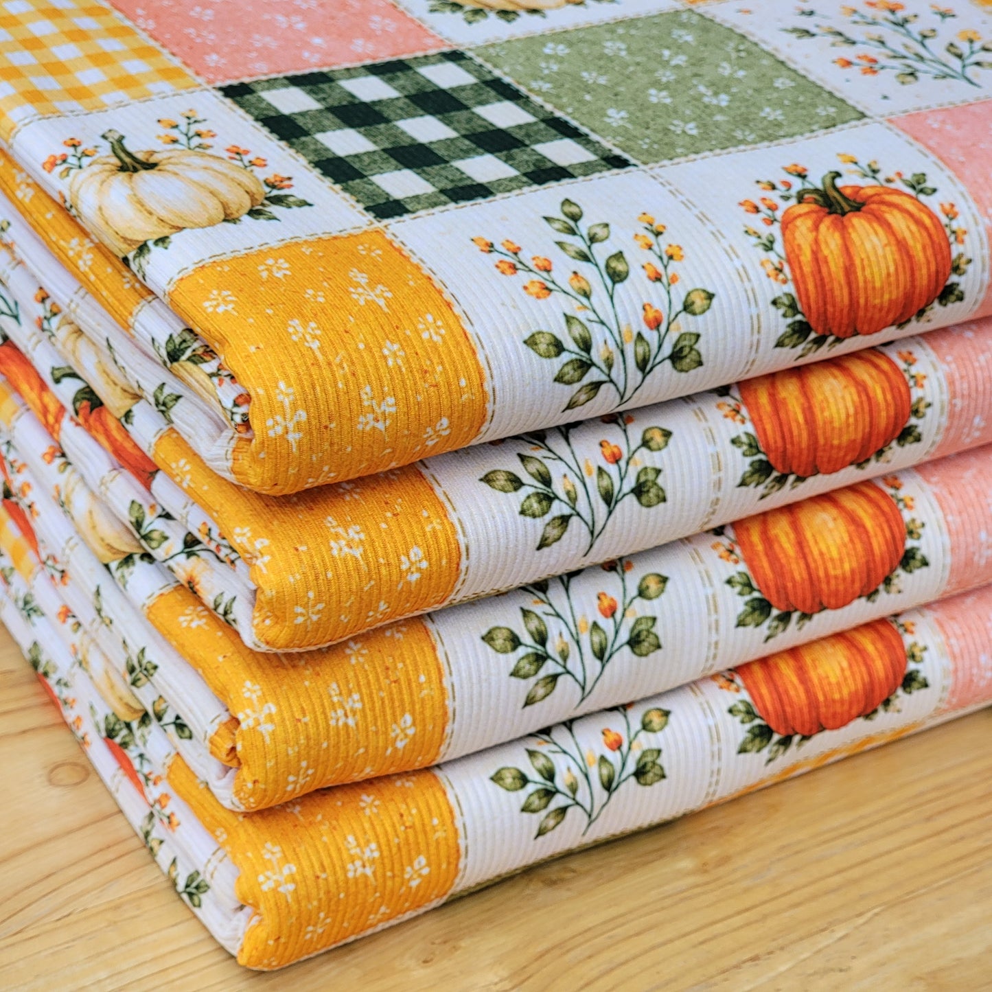2x2 Yummy Rib Pumpkin Gingham Floral Patchwork Print