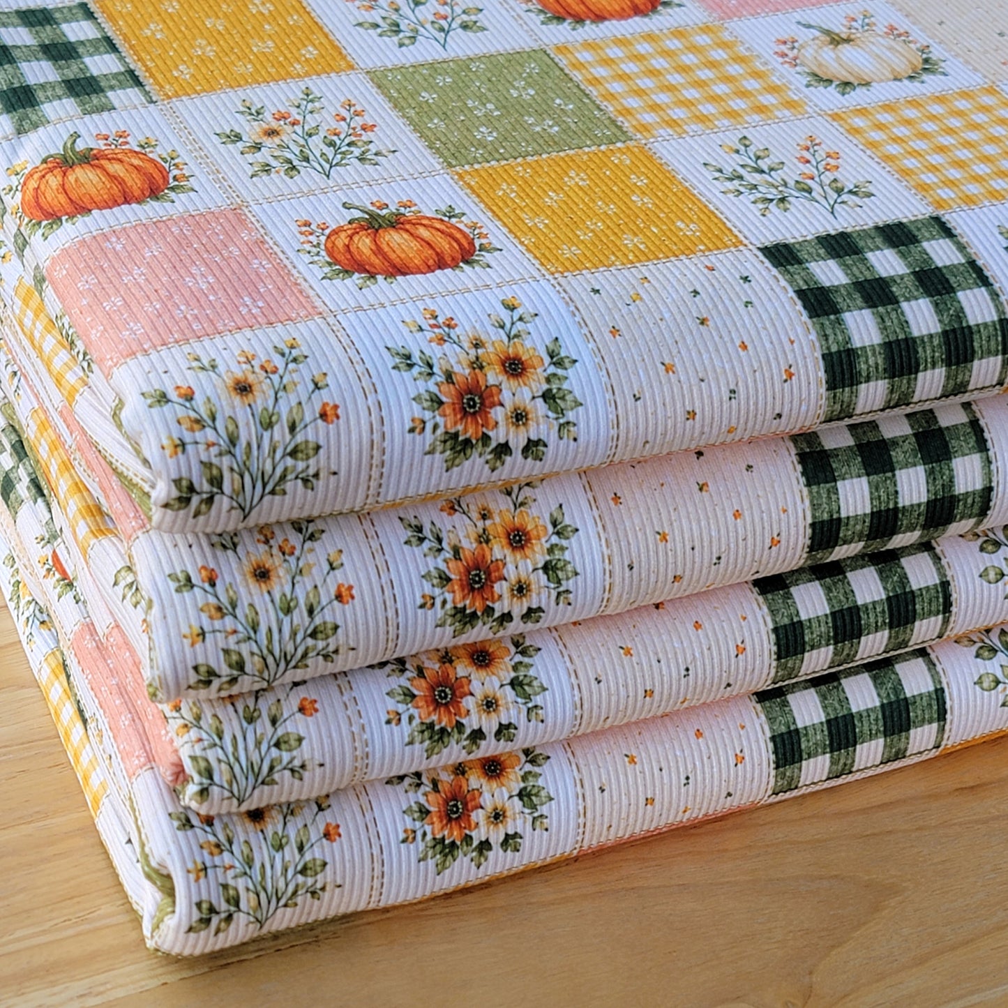 2x2 Yummy Rib Pumpkin Gingham Floral Patchwork Print