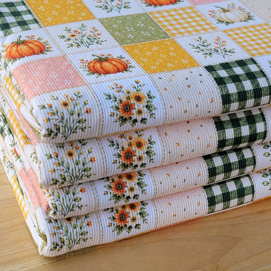 2x2 Yummy Rib Pumpkin Gingham Floral Patchwork Print