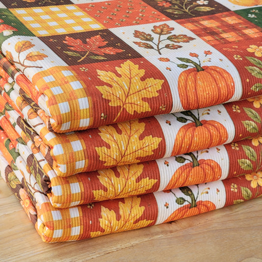2x2 Yummy Fall Patchwork Maple Leaves & Pumpkins Print