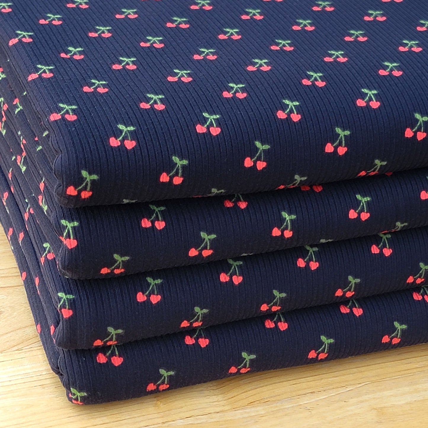 2x2 Yummy Rib Black Base Cherries Print