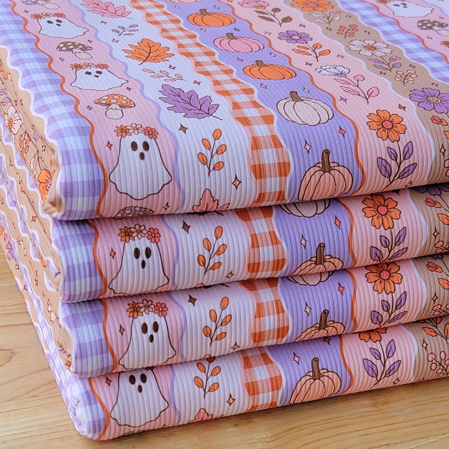 2x2 Yummy Rib Halloween Fall Boho Ghost & Pumpkins Print