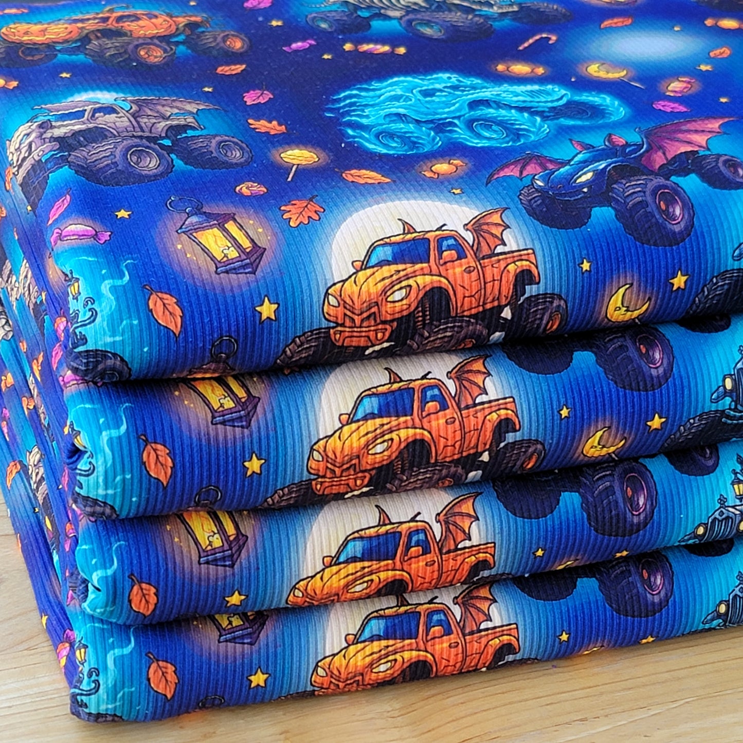 2x2 Yummy Rib Halloween Monster Trucks Print
