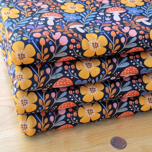 250GSM Double Brush Poly Mushrooms Floral & Vines Print