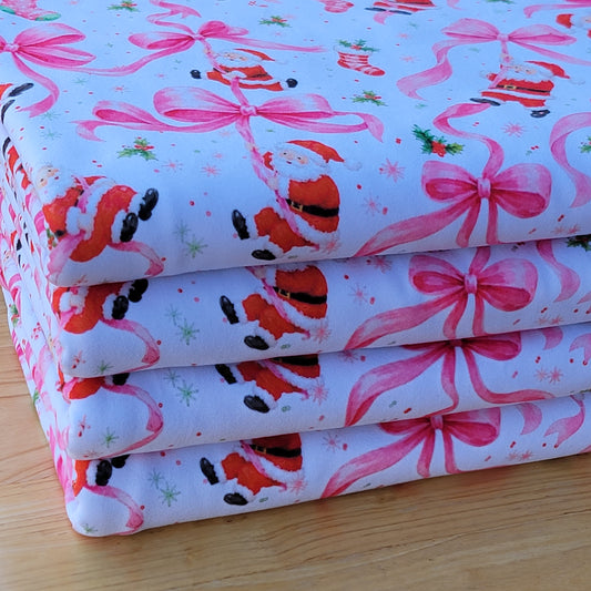 250GSM Double Brush Poly Pink Bows Hanging Santa Print