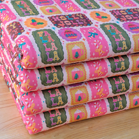 2x2 Rib Cotton Touch Chirstmast Rib Holly Jolly Falalala Print