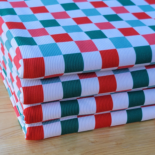 2x2 Yummy Red, Green & Offwhite Checkers Rib