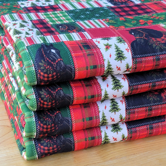 250GSM Double Brush Poly Christmast Patchwork Horses Print