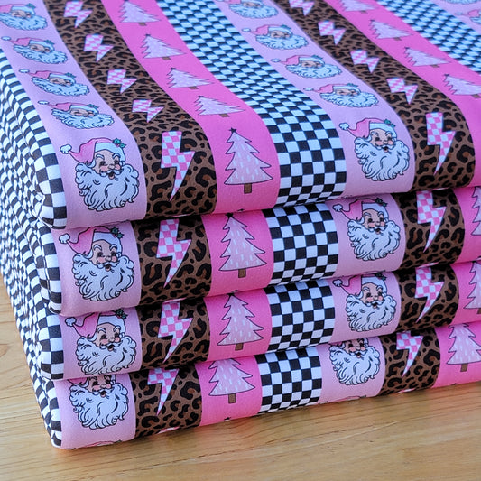 250GSM Double Brush Poly Thunder & Checkers Boho Santa Print