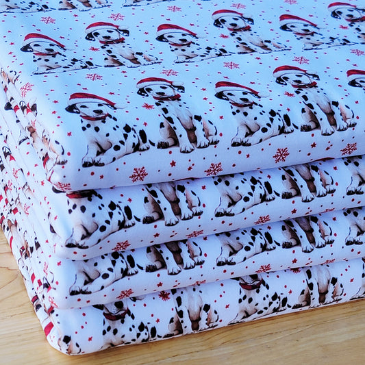 250GSM Double Brush Poly Christmas Dalmatians Print