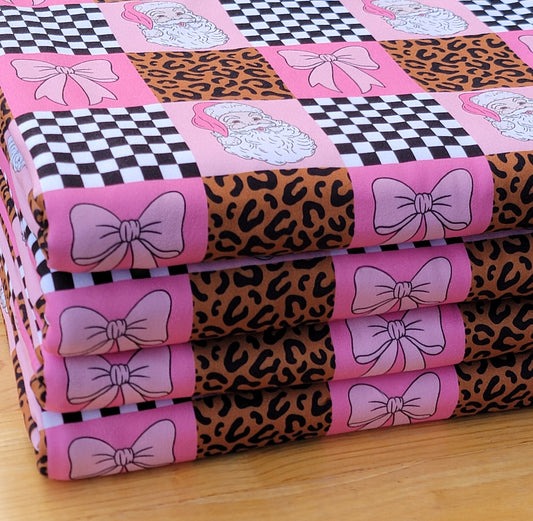 250GSM Double Brush Poly Santa Pink Bows, Leopard & Checkers Print