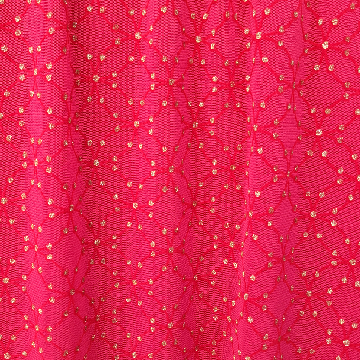 Red Novelty Mesh Golden Glitter Dots