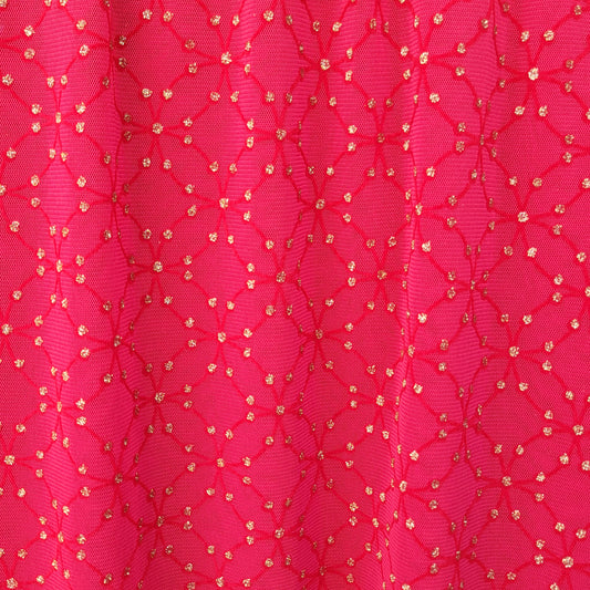 Red Novelty Mesh Golden Glitter Dots