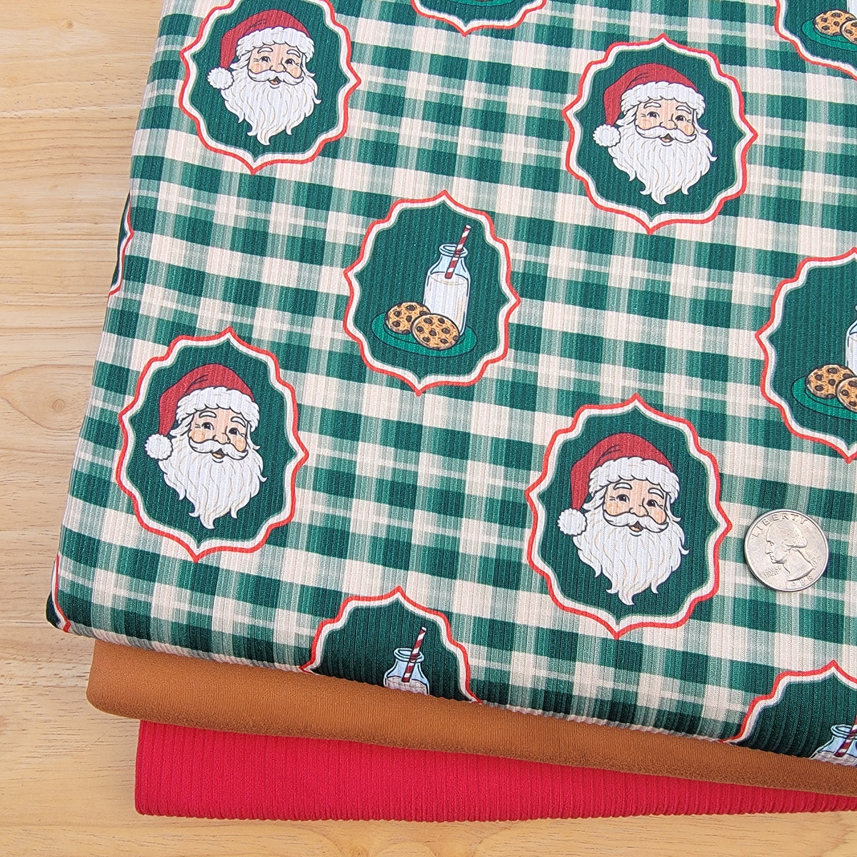 4x2 Yummy Rib Green Gingham Santa & Cookies