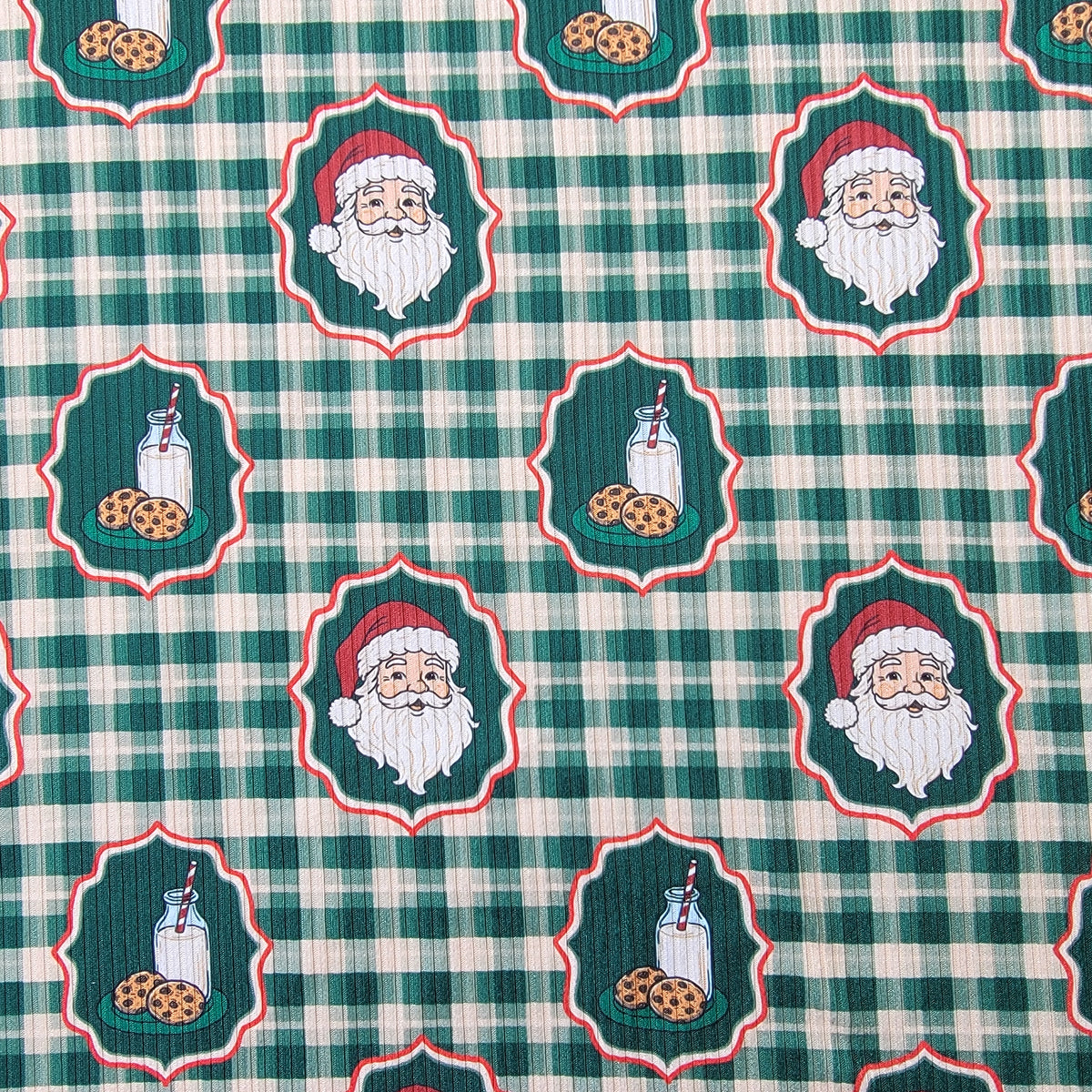4x2 Yummy Rib Green Gingham Santa & Cookies