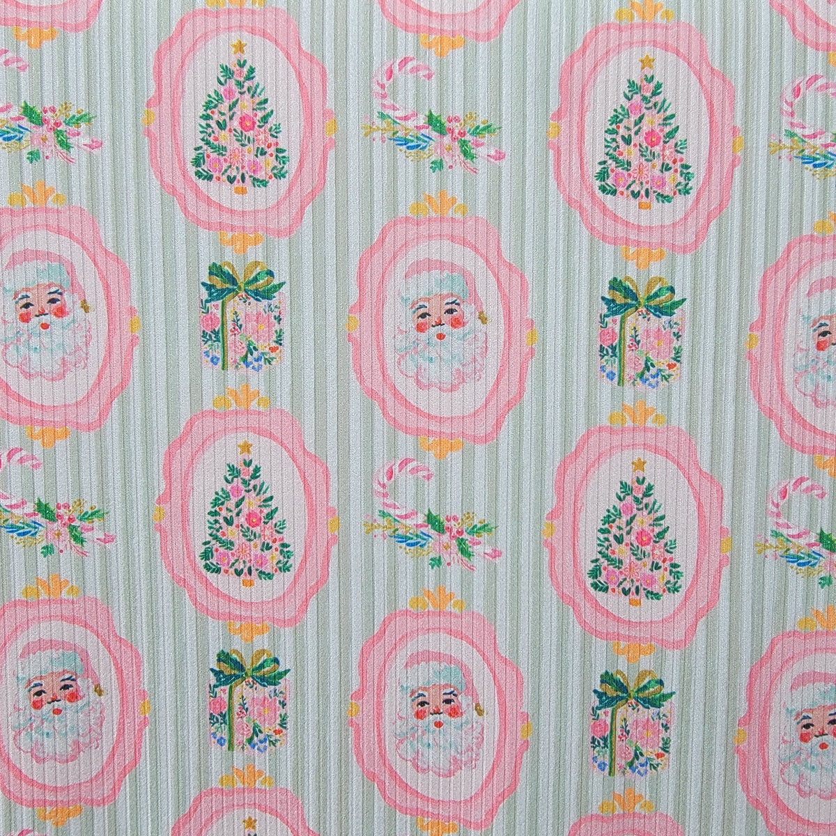 4x2 Yummy Rib Pink Santa Medallion Green Stripes
