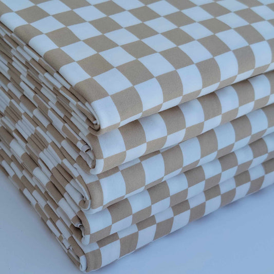 Double Brush Poly Checkered White/light Brown Print