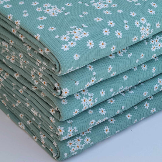 Yummy Rib Sea Green base White Floral
