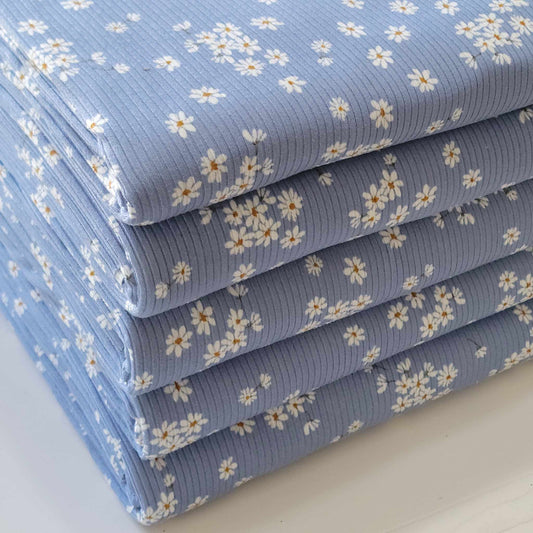 Yummy Rib Blue Base White Floral Print