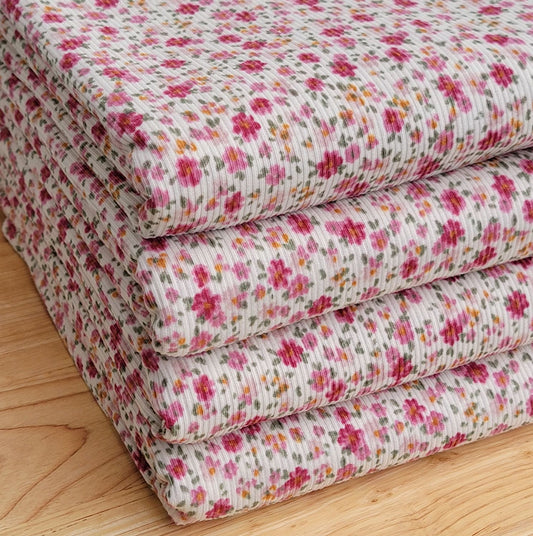 Rib Ivory Base Burgundy Floral Print