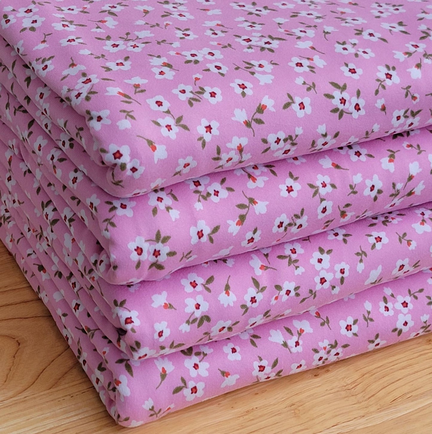 Double Brush Poly Pink Base White Floral Print