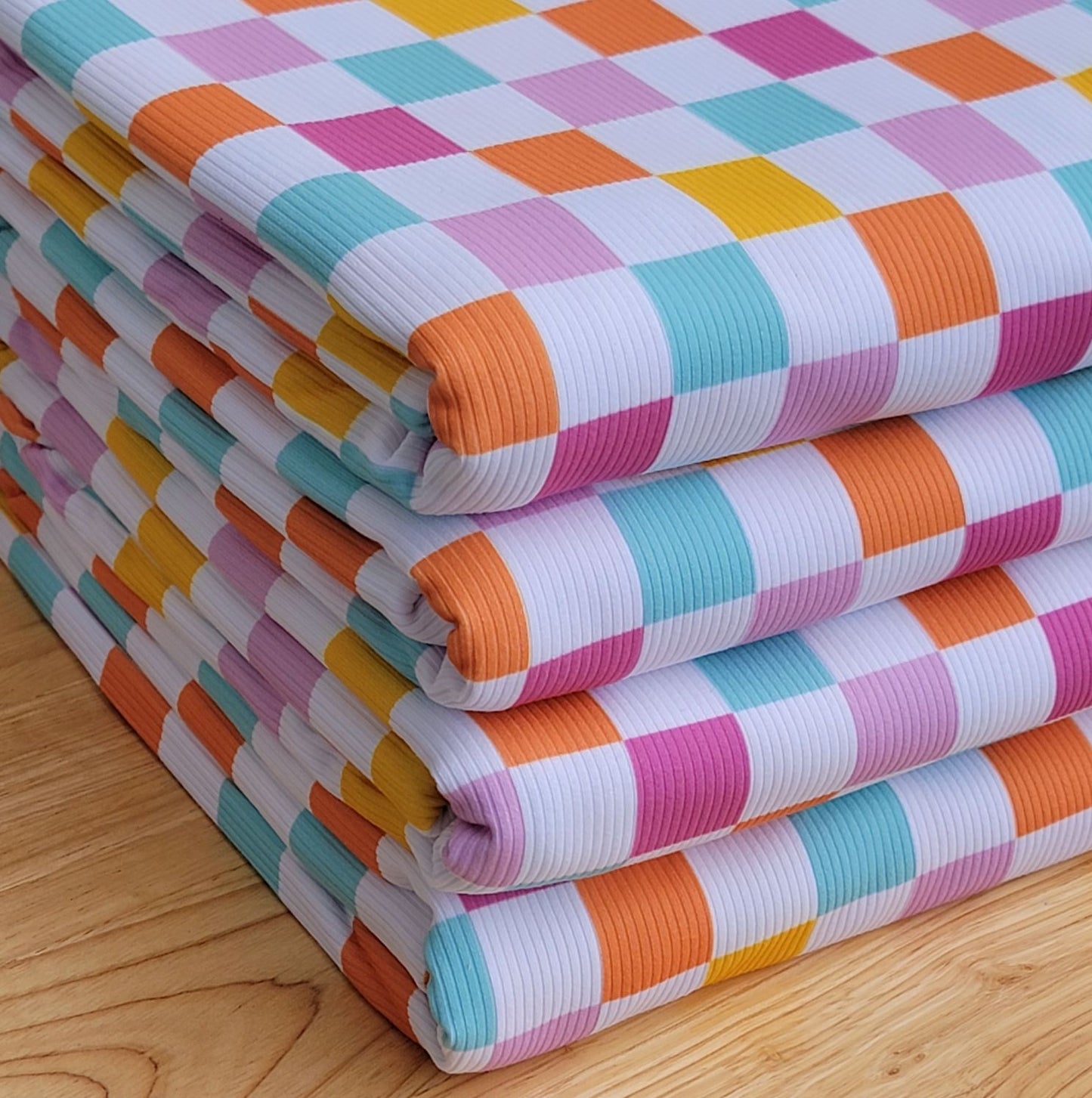 2x2 Yummy Rib Multicolor Checkers Orange/Aqua Combo