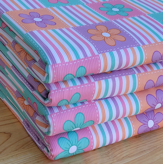 2x2 Yummy Rib Daisies & Stripes Print