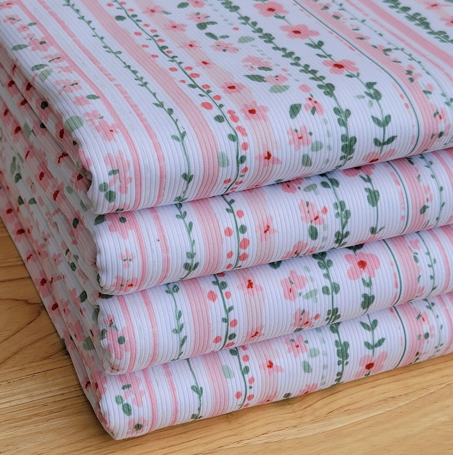 2x2 Yummy Rib Pink Floral Vines Print