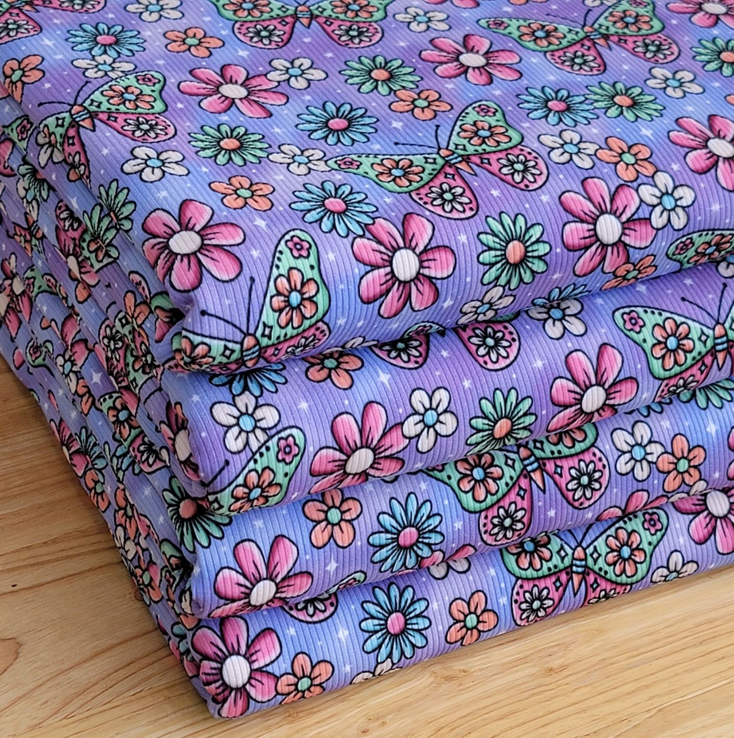 2x2 Yummy Rib Purple Butterflies Floral Print