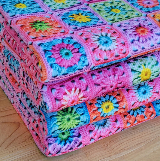 4x2 Yummy Rib Granny Squares Print Pink/Turquoise
